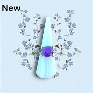 💝 New Vintage Purple Silver Plated & White Cubic Zirconia Square Cut Ring SZ 6